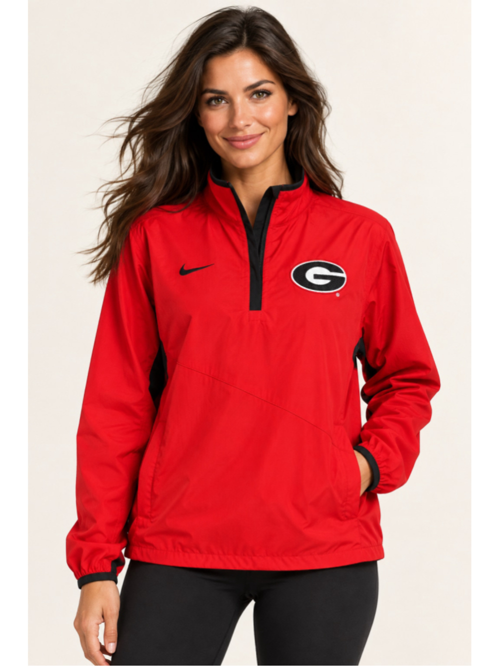 Nike Georgia Bulldogs Jacket Quarter-Zip Pullover Red Black Windbreaker Gorpcore